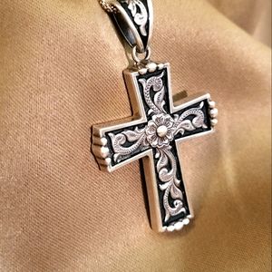 One of a kind STERLING cross and chain
